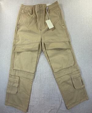 MNML Men Khaki 30 Baggy Slanted Cargo Pants Streetwear Utility Trousers Casual